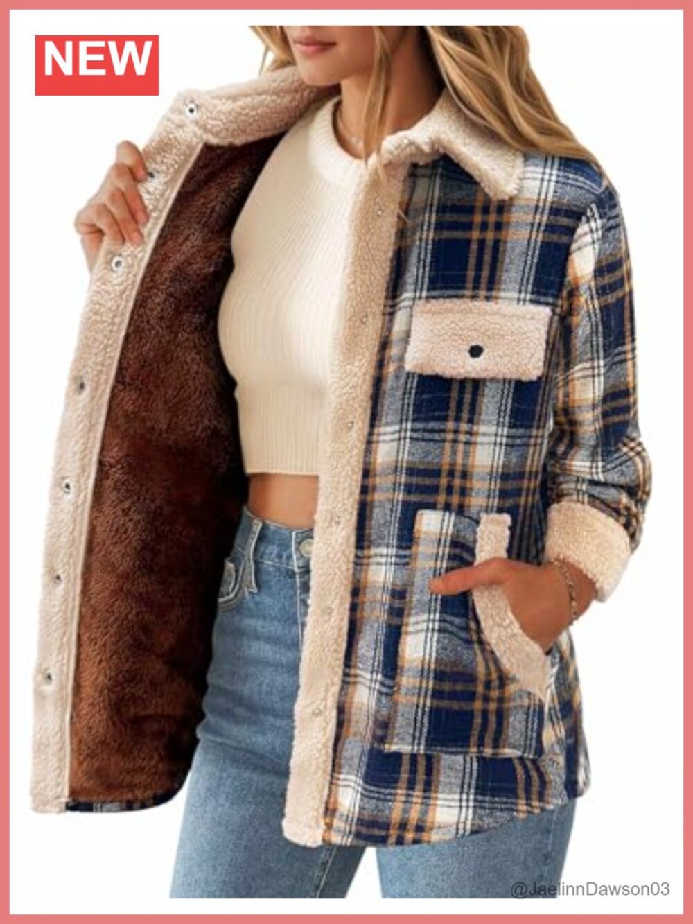 Fleece Lined Plaid Shacket Snap Button Down Sherpa Jacket